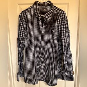 Men's Navy and White Checkered Button-Down Shirt